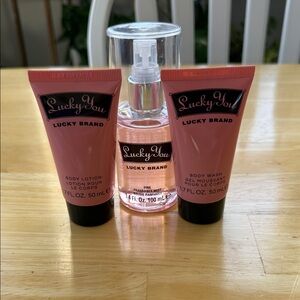 Lucky Brand Lucky You Pink Body Wash, Lotion & Fragrance Mist Trio NWOB